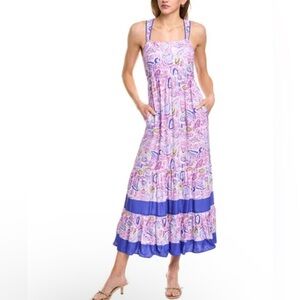 Celina Moon SIZE XL Purple Blue Maxi Dress Sleeveless Stretch Floral Boho NEW
